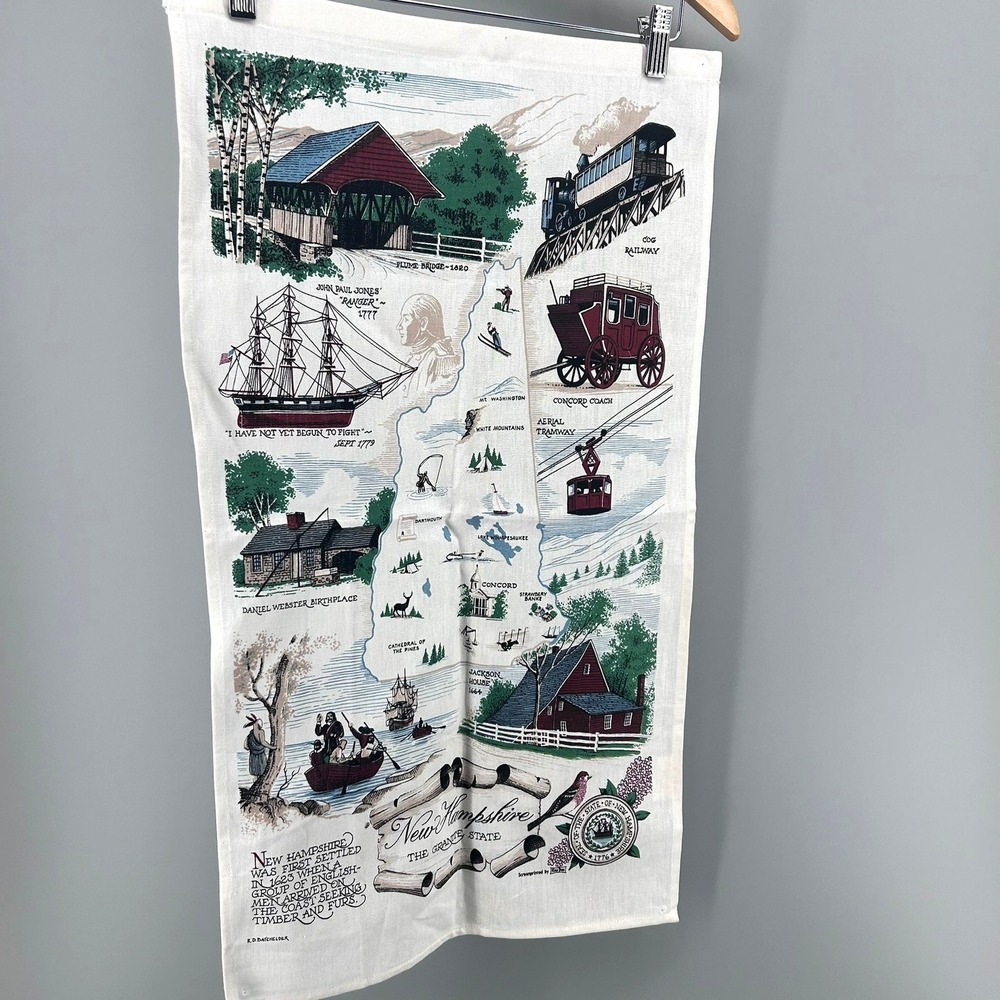 VTG Kitchen Tea Towel Kay Dee Batchelder Linen New Hampshire TOURIST WALL ART